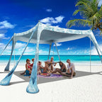 Beach Canopy Beach Tent Pop Up Shade 10x10ft Sun Shelter UPF50+ with 8 Sandbags-2 Sand Shovel-4 Aluminum Poles-Ground Pegs-Portable Carrying Bag for Outdoor Family Camping Fishing Yard Picnic