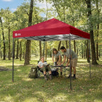 CROWN SHADES 8x8 Pop Up Canopy - Patented Center Lock One Push Instant Outdoor Canopy Beach Tent with STO-N-Go Bag 8 Stakes & 4 Sand Bags,Red