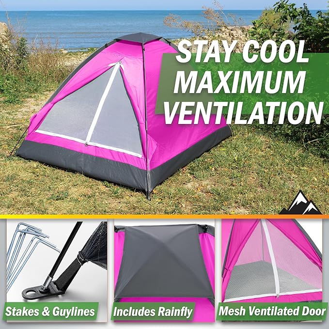 2 Person Camping Tent with Rain Fly and Carrying Bag - Lightweight Outdoor Tent for Backpacking, Hiking, or Beach Use by Wakeman Outdoors