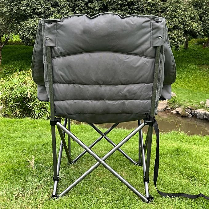 Oversized Camping Chairs for Adults Heavy Duty Padded Portable Lawn Chairs Outdoor Folding Chairs XL Camp Chairs with Cup Holder Suproot 500 lbs, Gray Plaid