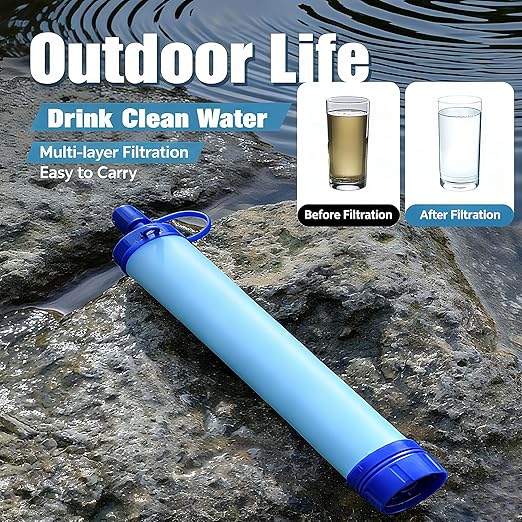 Gifts for Men Christmas Personal Water Filter Straw - Portable Survival Filtration Gear & Family Travel Essentials for Emergency Preparedness, Hiking, Camping, Backpacking & Outdoor Activities