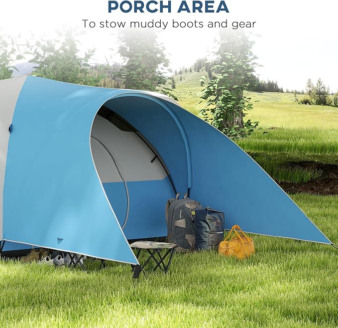 Outsunny 5-6 Man Camping Tent, 3000mm Waterproof Family Tent with Porch and Sewn in Groundsheet, Portable with Bag, for Fishing Hiking Festival
