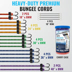 GOEASY0312 Premium Bungee Cords Heavy Duty - 20 pcs Bungee Cords with Hooks in A Storage Jar Includes 10", 18", 24", 30", 36", 48" Bungie Cord Bundle