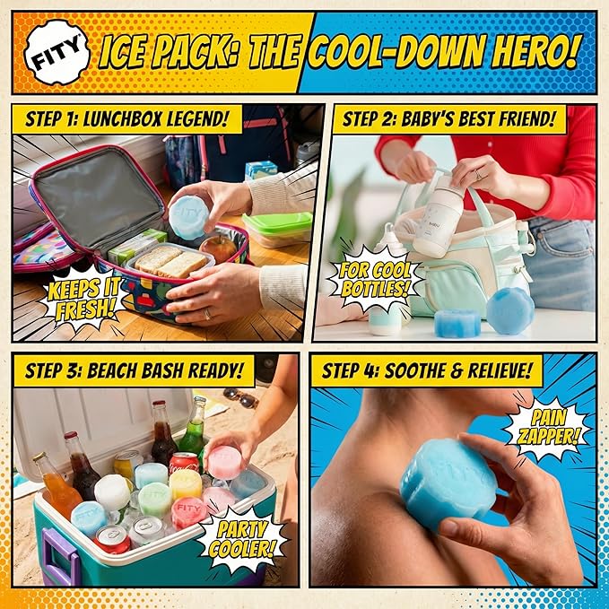 FITY Freeze The 6 Pack - A Space Saving Freezable Ice Pack use w/Lunch Boxes, Diaper Bags, Sore Muscles, 16oz can Cooler tumblers, Beach Bags, Coolers, and More.