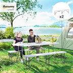 Outsunny 2-Pack 6 Ft. Plastic Folding Benches, Portable Foldable Bench Seats with Carrying Handle, Non-Slip Mat, HDPE Tabletop, Picnic Benches for Camping Dining Picnic BBQ Sports, White
