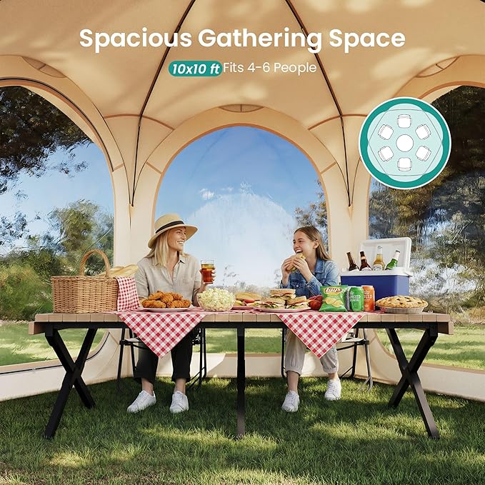 10x10ft Gazebo Screen Tent, Pop Up Bubble Tent, Mosquito Proof & Sun Shade Canopy, Heavy Duty Waterproof Outdoor Shelter for Patio, Camping, Backyard Parties