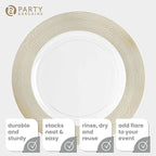 PARTY BARGAINS 13-Inch Charger Plates - 48 Pack, Clear Gold Rope Textured Rim, Heavy-Duty Disposable Chargers for Elegant Dining - Ideal for Weddings and Formal Events