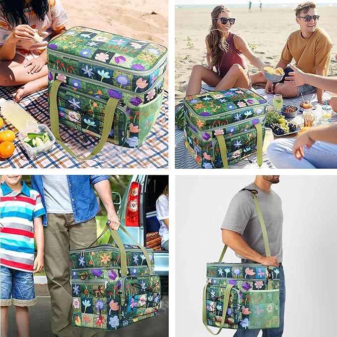 Soft Collapsible Insulated Sided Cooler - 60 Can Large Leakproof Picnic Beach Meal Prep Portable Travel Cooler for Shopping, Kayaking, Road Trips