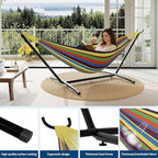 Double Hammocks with Stand for Outside, Portable Space Saving Heavy-Duty Steel Stand for Indoor Outdoor Patio with Carrying Bag, 450 lbs Capacity (Rainbow Stripes)