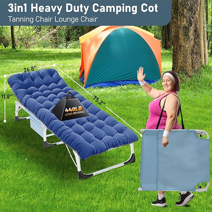 LILYPELLE Tanning Chair with Face Hole, Heavy Duty Outside Lounge Chairs with Mattress, Folding Outdoor Face Down Tanning Chair Arm Hole for Beach Poolside Patio Sunbathing Lawn Camping