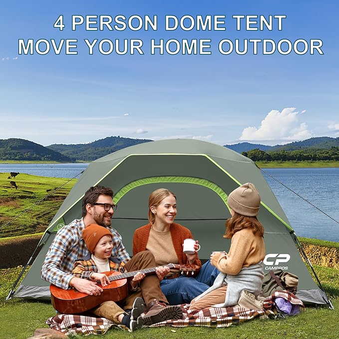 Tents for Camping 4 Person Tent Waterproof Windproof Double Layer Camping Tent, Easy Setup Dome Tent with Large Mesh Windows & Wider Door for Outdoor Camping & Hiking