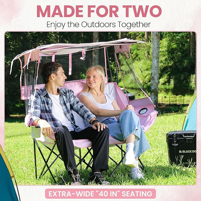 Night Market Double Camping Chair – Camping Couch, Double Folding Chair with Removable Canopy, Portable Loveseat for Outdoor, Beach, and Sports