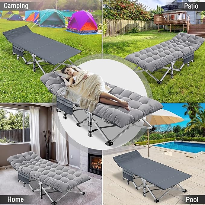 ABORON Oversized XXL Folding Camping Cot W/Mat for Adults, 78" L x 32" W x 18" H, Heavy Duty Outdoor Bed with Carry Bag,1200 D Layer Oxford Travel Camp Cots