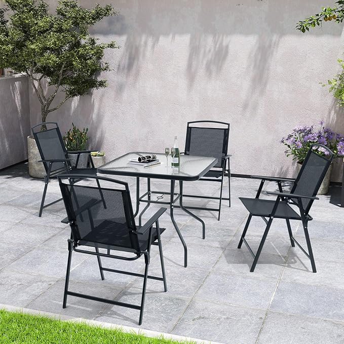 Crestlive Products Patio Folding Chairs Set of 8, Outdoor Folding Chairs with Durable Rust-Resistant Frame and Breathable Textilene Material for Outside, Black