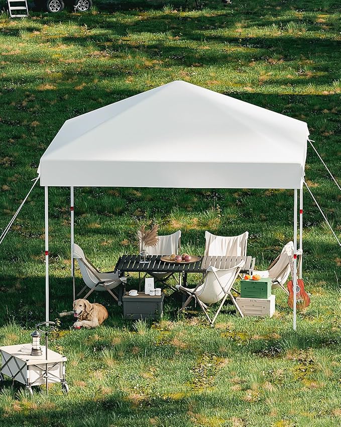 GarveeLife 10x10 Pop Up Canopy with One Button Push Setup - Heavy Duty Outdoor Canopy Tent with Portable Roller Bag - 3 Adjustable Height, 4 Weight Bags, 8 Stakes & 4 Guy Ropes Included, White