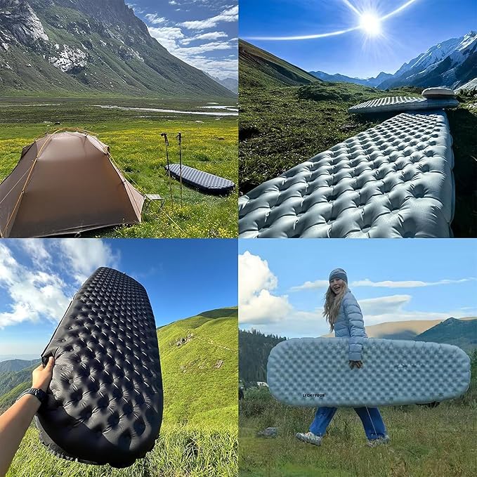 Single Inflatable Sleeping Mat, 20D Nylon Lightweight Air Bed for Adults, Air Mattress with Storage Bag for Camping Ultralight Backpacking, Hiking, Traveling & Outdoor Activities