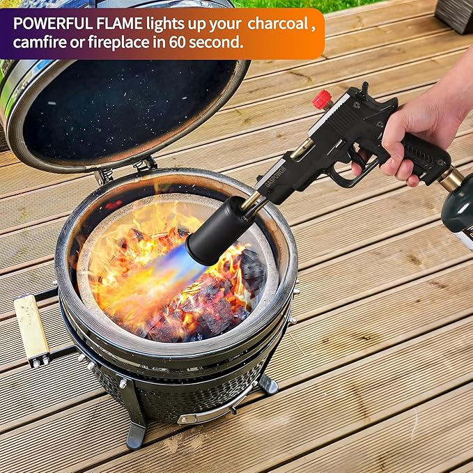 POWERFUL Grill Gun Propane Torch, Searing Torch kit include a Meat Thermometer, Charcoal Starter, Campfire Starter,Cooking Sear Torch,Sous Vide,Kitchen torch, Charcoal BBQ Light,Culinary Torch