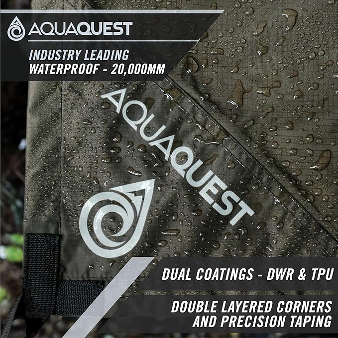 AquaQuest Safari Tarp – Lightweight Waterproof (5,000mm) Seam-Taped Ripstop Rain Fly for Backpacking, Thru-Hiking & Hammock Camping