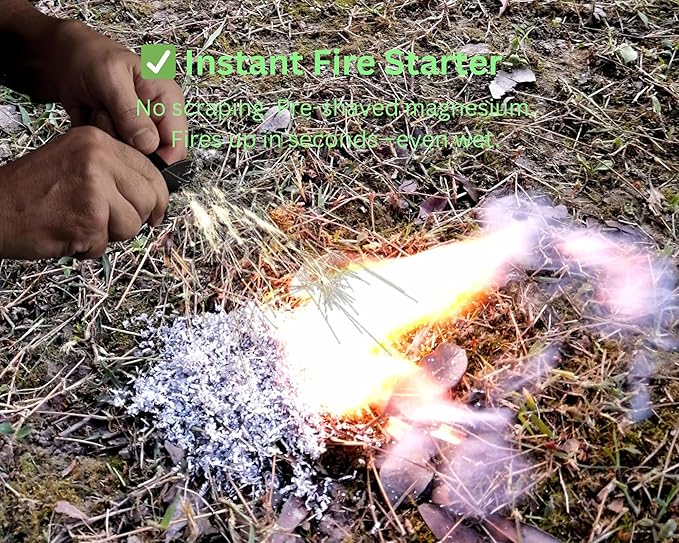 Magnesium Fire Starter Kit with Ferro Rod – Emergency Survival Gear with 12 Bags 99% Pure Magnesium + Waist Bag Waterproof Tin for Camping, Hiking, Bushcraft