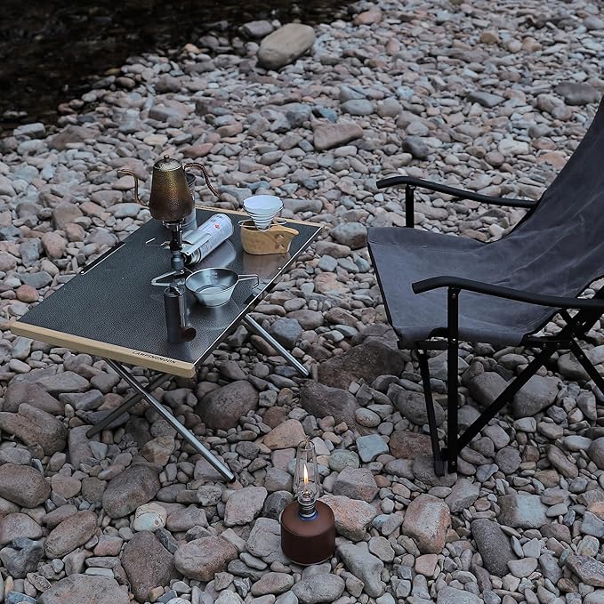 CAMPINGMOON Camping Side Table Heat-Resisting Stainless Steel Embossing Process for Outdoor Table Top Grill T-370