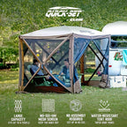 CLAM Pop Up Screen Tent, Outdoor Camping Gazebo Canopy, Venture, 9' x 9', Brown