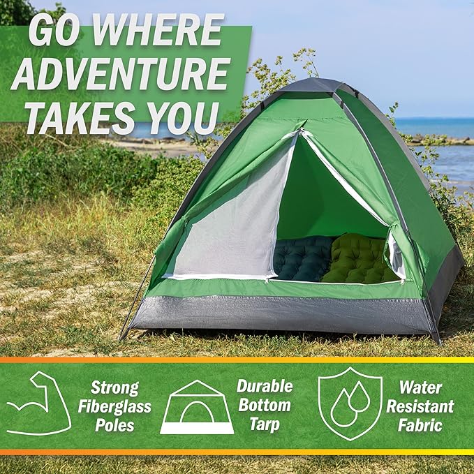 2 Person Camping Tent with Rain Fly and Carrying Bag - Lightweight Outdoor Tent for Backpacking, Hiking, or Beach Use by Wakeman Outdoors