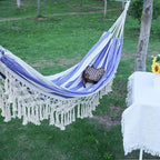 Boho Macrame Hammock with Elegant Tassels for Patio, Yard, Beach Wedding Decor, Outdoor and Indoor Up to 450lbs Include Tie Ropes and Drawstring Bag