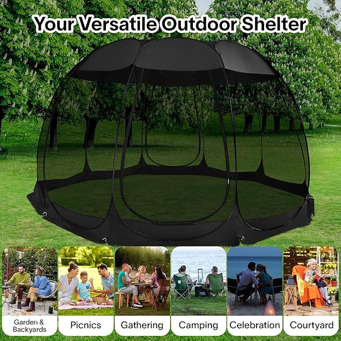 Alvantor Pop Up Screen House Gazebo with Mosquito Netting, Instant UV Resistant Sun Shelter for Patio & Backyard, Portable Canopy Tent for 2-10 Person