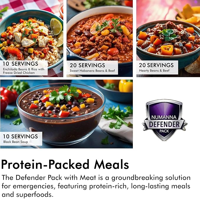 Numanna Defender Pack with Meat Bucket 2,592 Servings | 12-Months Emergency Food Supply | Easy-to-Prepare Survival Meals for Prepping, Camping & Daily Use | 25+ Year Shelf Life | Made in USA