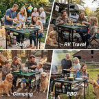 Portable Camping Table with Adjustable Height, Lightweight Aluminum Roll Top Folding Camp Table with Storage Pockets & Dual-Compartment Bag, Heat-Resistant, for RV, Picnic, BBQ, Outdoor (L)