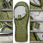 0 Degree Mummy Sleeping Bags for Adults Camping | XXL Big and Tall 3-4 Season Warm Cool | Cold Weather Winter Sleeping Bag w. Compression Sack Youth | Side Sleeper Friendly