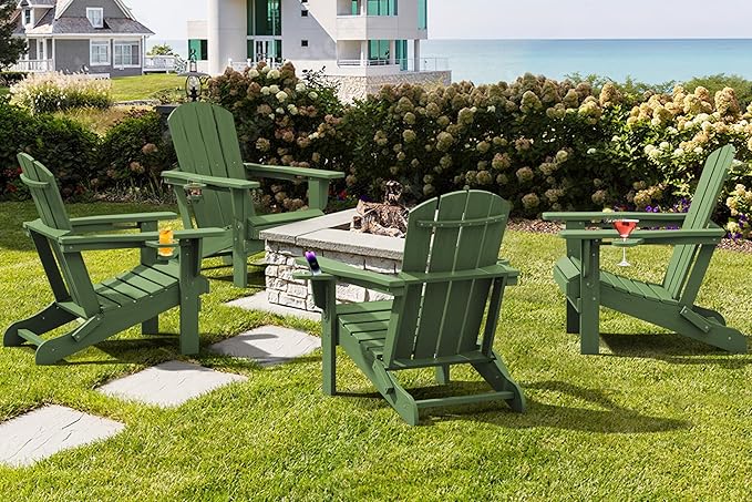 SERWALL Adirondack Chair with Cup Holders - Composite Adirondack Chairs Set of 2 HDPE Outdoor Chairs All Weather Use- Avocado