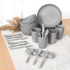 FOODLE Wheat Straw Dinnerware Set - BPA Free & Safety Tested - Microwave & Dishwasher Safe - Perfect for Picnic, Dorm, RV Dishes - Camping Plates Cups and Bowls Set - Great for Kids & Adults - For 4