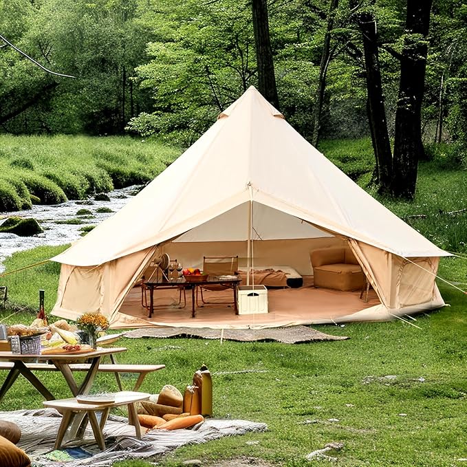 YOLENY Bell Tent, Yurt Tent 4/6/8/10 Person 4 Season Waterproof Glamping Tents w/Stove Jack for Family Camping Outdoor Party, Glamping Tents for Camping - 10/13.1/16.4FT