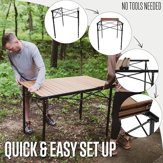 ALPS Mountaineering Overlanding Table, Aluminum Roll-Top with Wood-Look, Adjustable Height