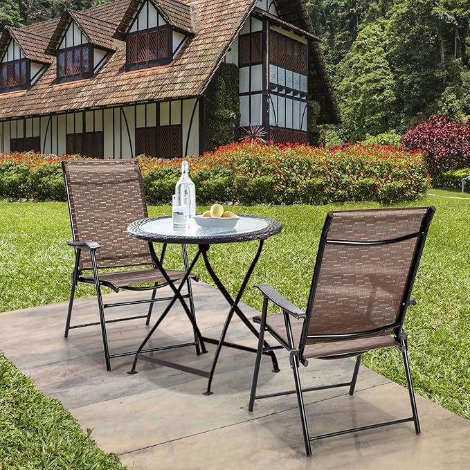 Giantex 2-Pack Patio Dining Chairs, Portable Folding Chairs, Camping Chair with Armrest, Outdoor Dining Chairs for Bistro, Deck, Backyard (2)