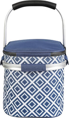 ALLCAMP Picnic Basket - Insulated Cooler, Thickening Foldable Picnic Basket with Removable Baskets & Sewn-in Frame, Basket for House Warming Gifts New Home(Rectangle Blue White)