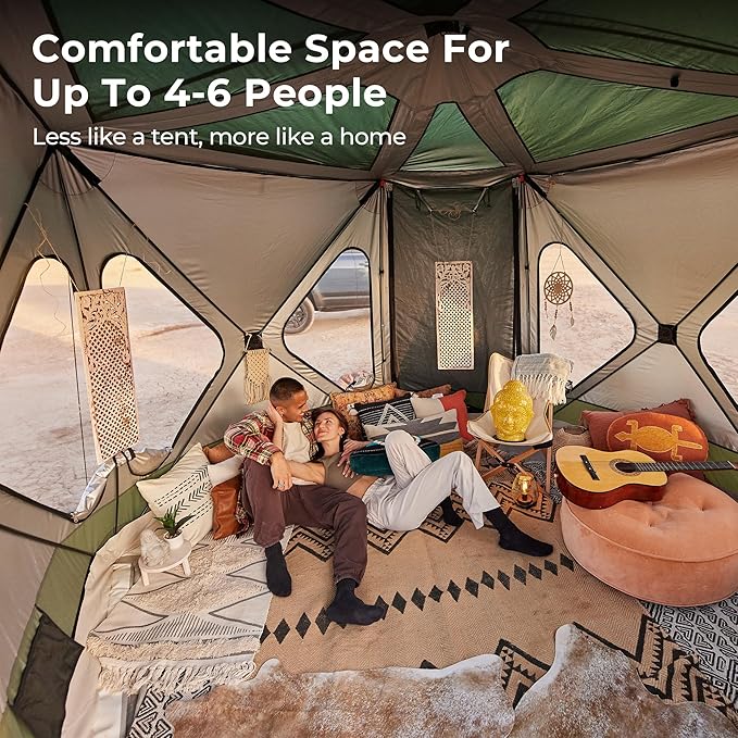Acacia Camping Tent, Pop Up Camping Tent with 8 Windows and Footprint, Waterproof Windproof Easy Setup Hub Tent for Family Camping, Hiking and Glamping