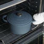 Crock-Pot Artisan 5-Quart Round European Enameled Cast Iron Dutch Oven with Lid – Matte Navy Blue, Durable Oven Safe Cookware