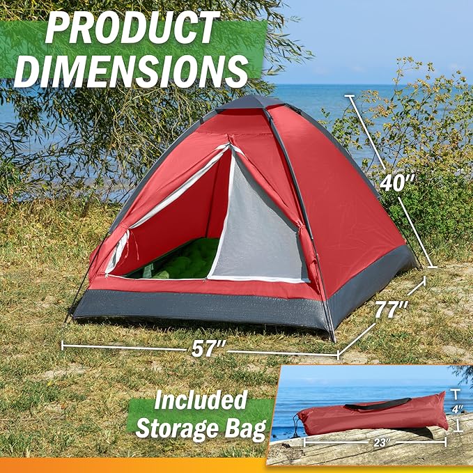 2 Person Camping Tent with Rain Fly and Carrying Bag - Lightweight Outdoor Tent for Backpacking, Hiking, or Beach Use by Wakeman Outdoors