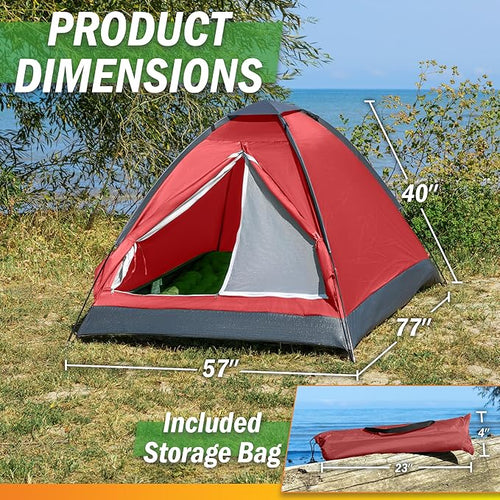2 Person Camping Tent with Rain Fly and Carrying Bag - Lightweight Outdoor Tent for Backpacking, Hiking, or Beach Use by Wakeman Outdoors