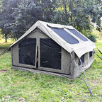 Inflatable Canvas Camping Tents with Stove Jack – Air Beam Blow Up Family Camping Tent for 2–6 People, Fast Setup Shelter with Hand Pump