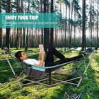 Portable Folding Hammock w/Side Pocket, Lounge Camping Bed w/Metal Stand & Anti-tip Buckles, Outdoor Camping Hammock with Carrying Bag for Patio Garden Yard, Easy Assembly (Turquoise)