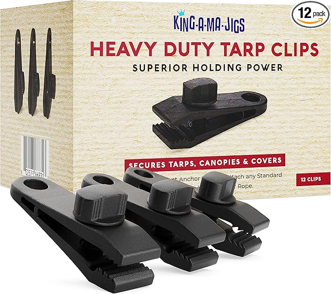 12 Pack - Tarp Clips Heavy Duty Lock Grip - Strong Clips - Superior Holding Power - Alligator Locking Clamp Design - Multipurpose, Tarp Tie Downs, Canvas, Shade Cloth, Tent, Banner, Awnings (12 Pack)