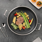 Tri-Ply Stainless Steel Paella Pan Large Saute Pan with Lid (Stainless Steel, Hybrid 12INCH)