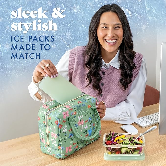 Cool Coolers by Fit & Fresh XL Slim Ice Packs, Quick Freeze Reusable Ice Packs for Lunch Boxes & Coolers, Long-Lasting, Space Saving Cooler Ice Packs, Sage, 4Pk