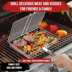 ROASTWURK's Bbq Grill Basket Set For Meat Fish Vegetables Stainless Steel 304 Barbecue Bbq Grilling Accessories Gifts For Men, Removable Wooden Handle Tool Shrimp Outdoor Cooking Camping Tailgating