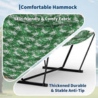 2 Person Double Hammock with Adjustable Steel Stand & Pillow, Heavy Duty Portable Outdoor Hammock Set, MAX 450 LBS Weight Capacity for Patio, Garden, Beach, Backyard