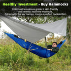 Camping Hammock with Mosquito Net – Portable Parachute Nylon Hammock Tent with Tree Straps, Camp Rope & Stake - for Hiking, Backpacking, Travel, Backyard, Beach – Holds Up to 500lbs (Blue)