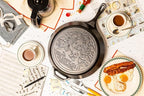 Lodge 13.25 Inch Dolly Parton Pre-Seasoned Cast Iron Stamped Skillet - Signature Teardrop Handle - Use in the Oven, on the Stove, on the Grill, or Over a Campfire - Clear Blue Morning